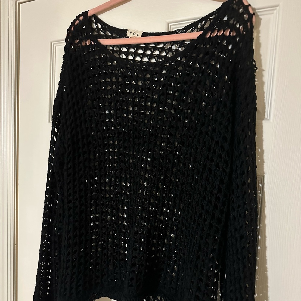 Pol Black Open Knit Sweater